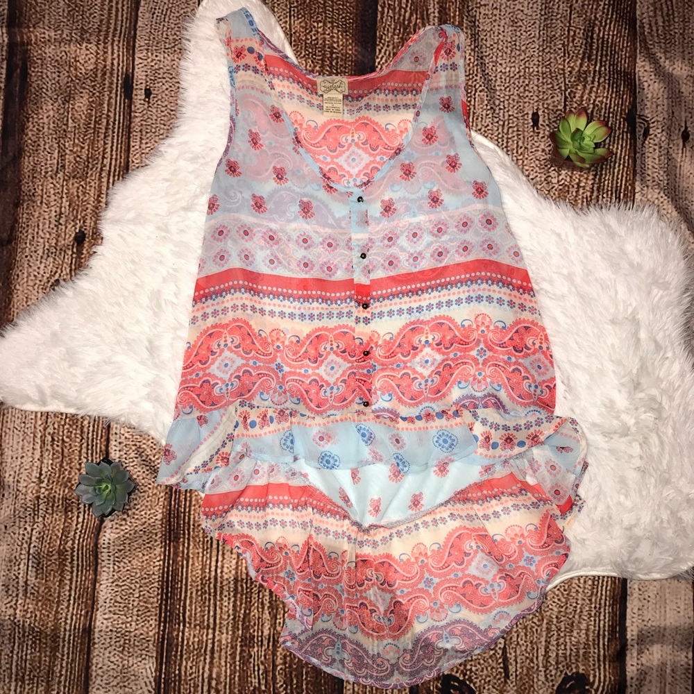 Sheer colorful high-low tank